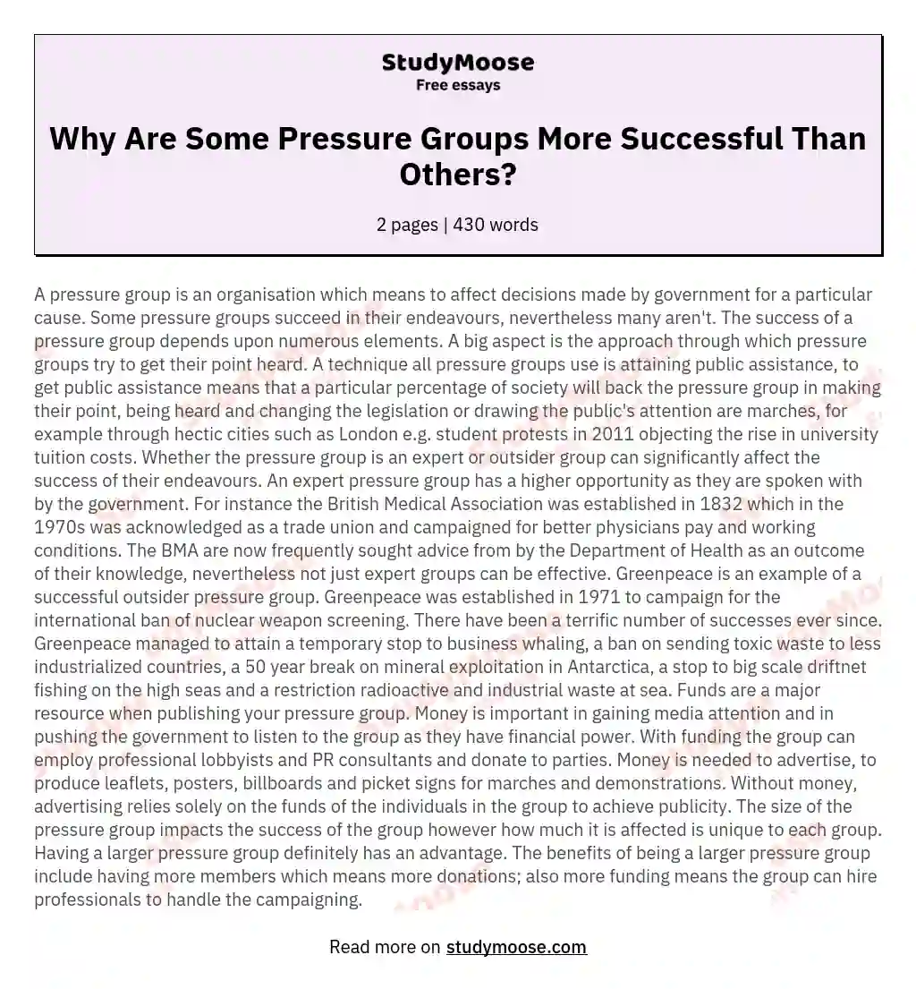 Why Are Some Pressure Groups More Successful Than Others?