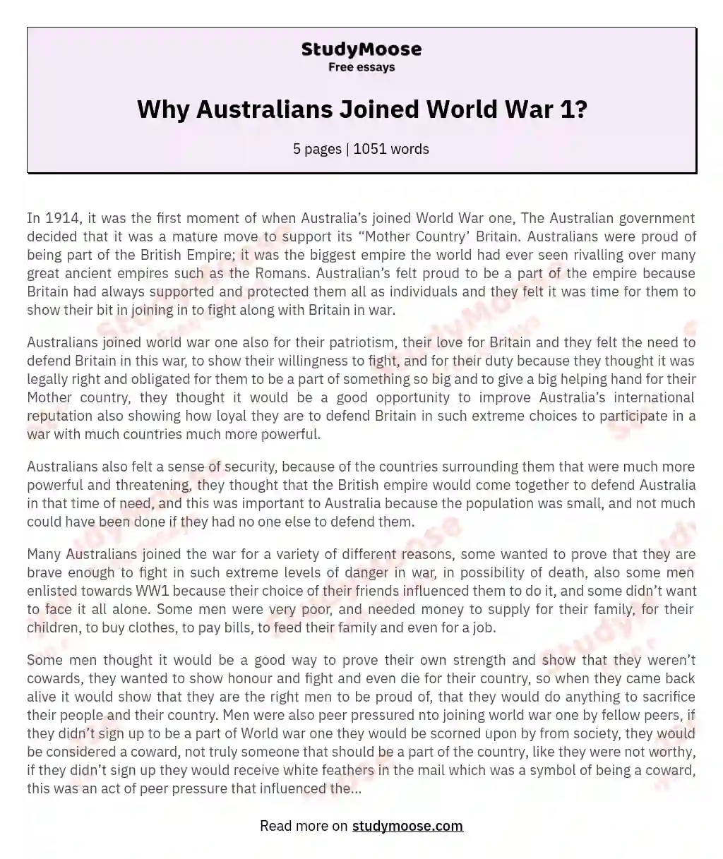 Why Australians Joined World War 1?