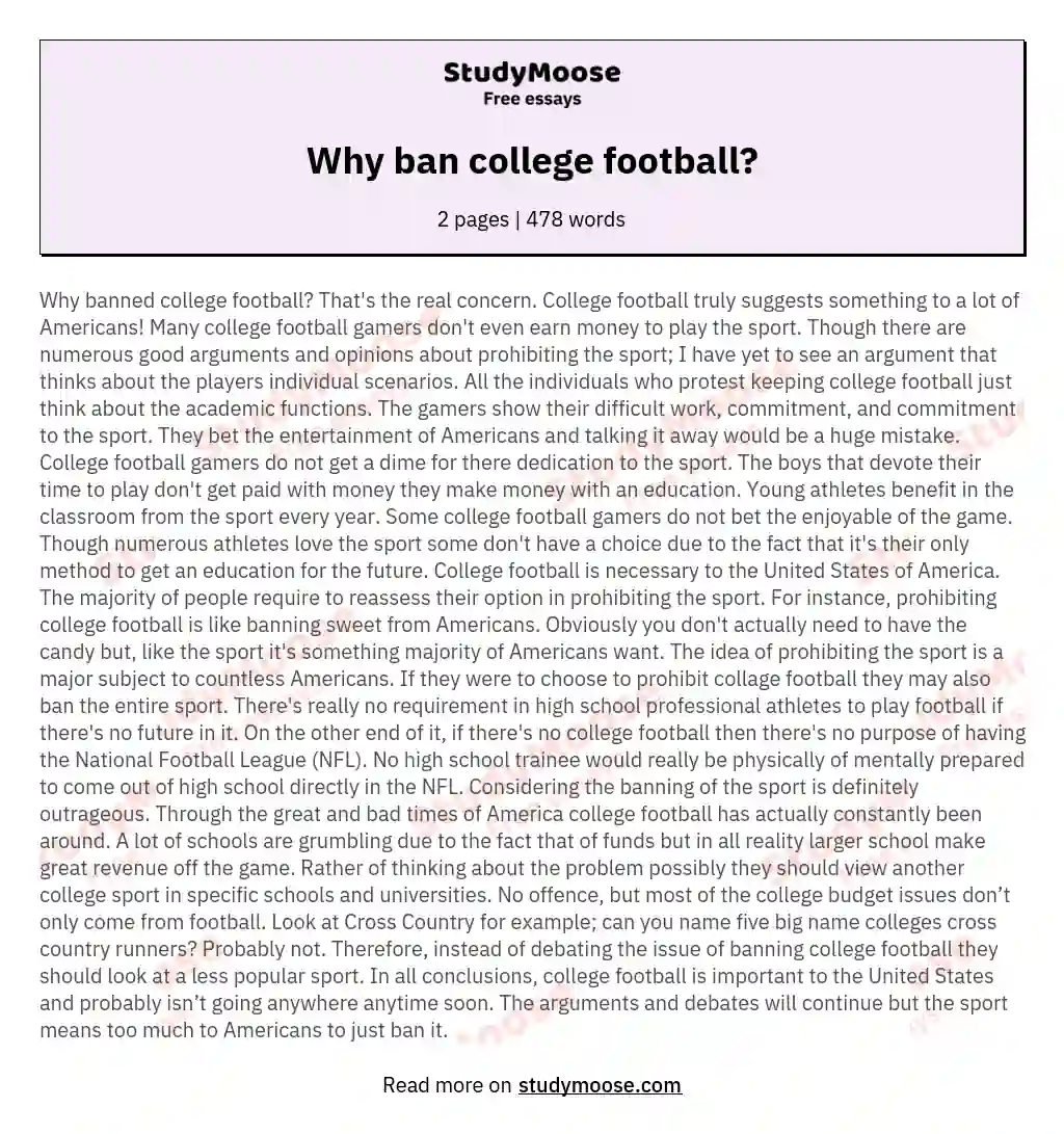 Why ban college football? essay