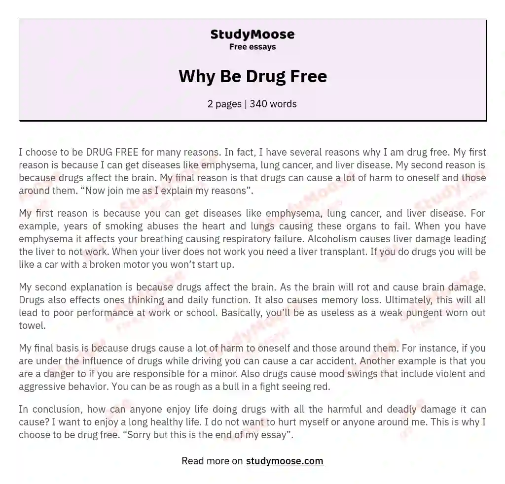 Why Be Drug Free essay