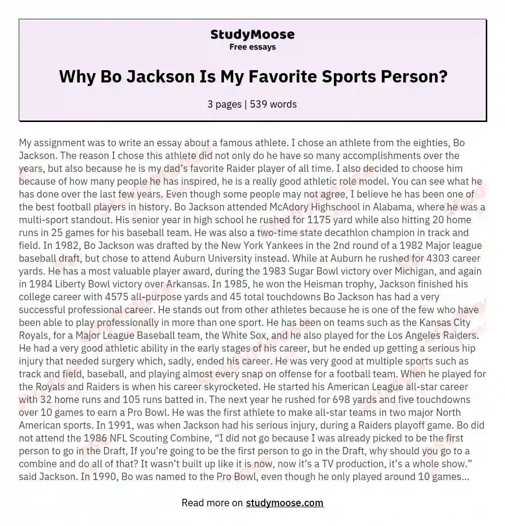 Why Bo Jackson Is My Favorite Sports Person? essay