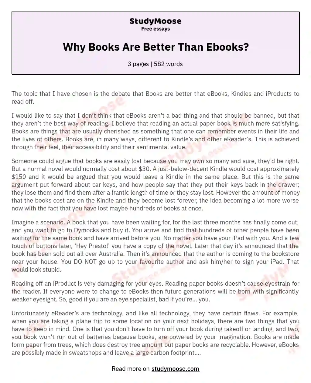 Why Books Are Better Than Ebooks? essay