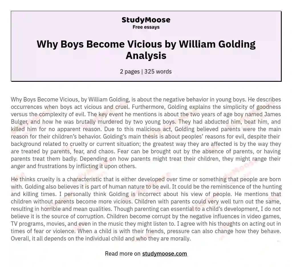 Why Boys Become Vicious by William Golding Analysis essay