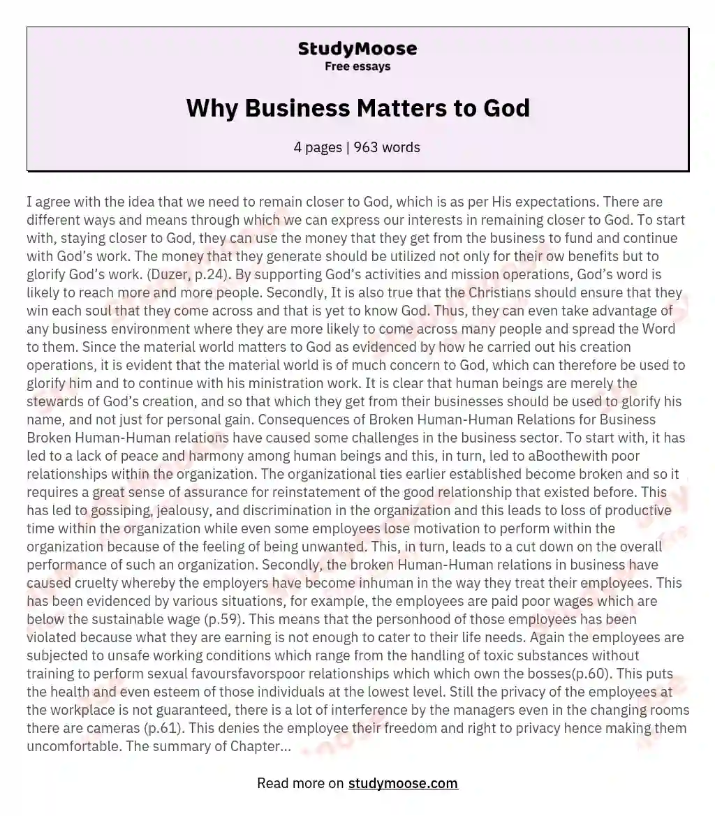 Why Business Matters to God essay