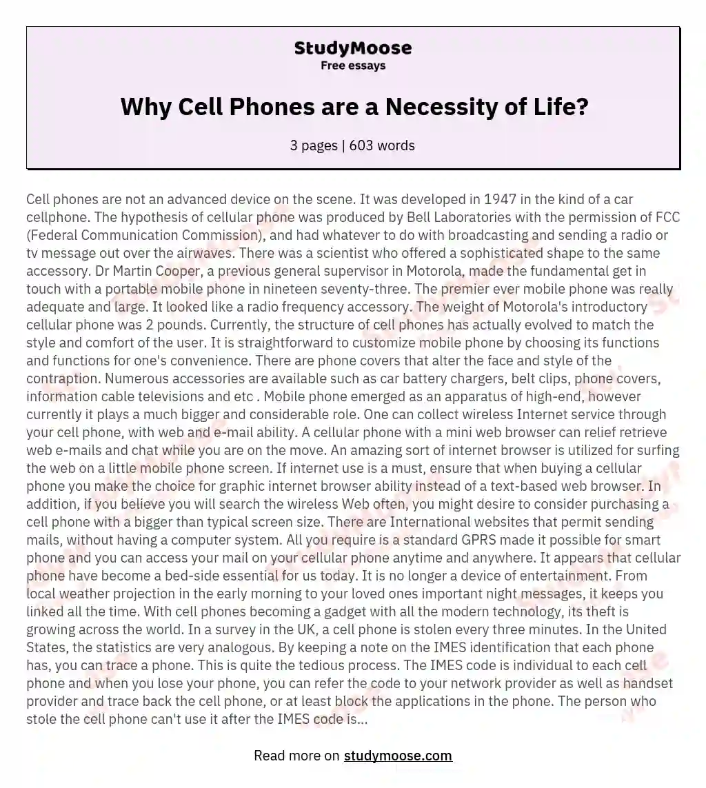 Why Cell Phones are a Necessity of Life? essay