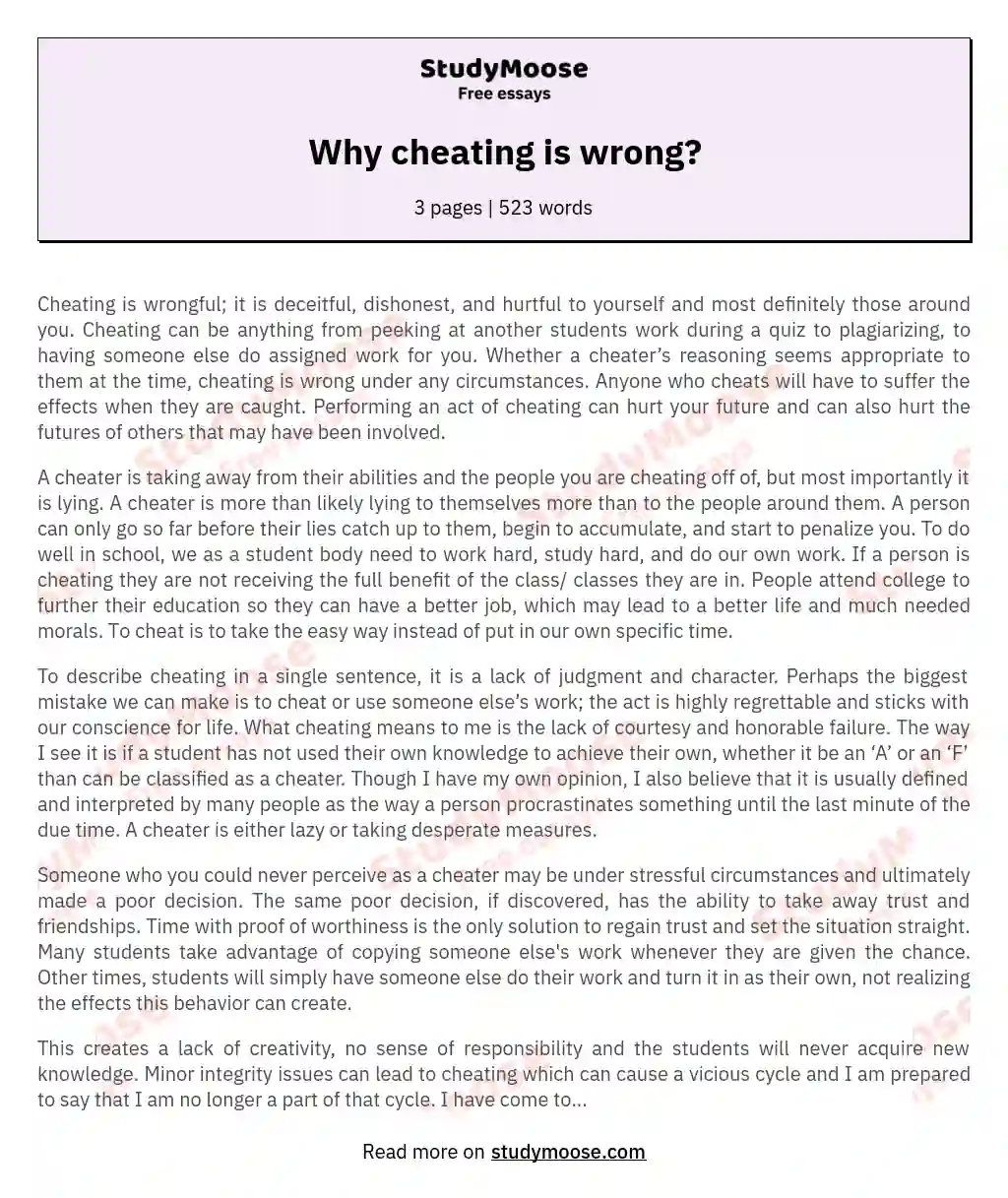 Why cheating is wrong? essay