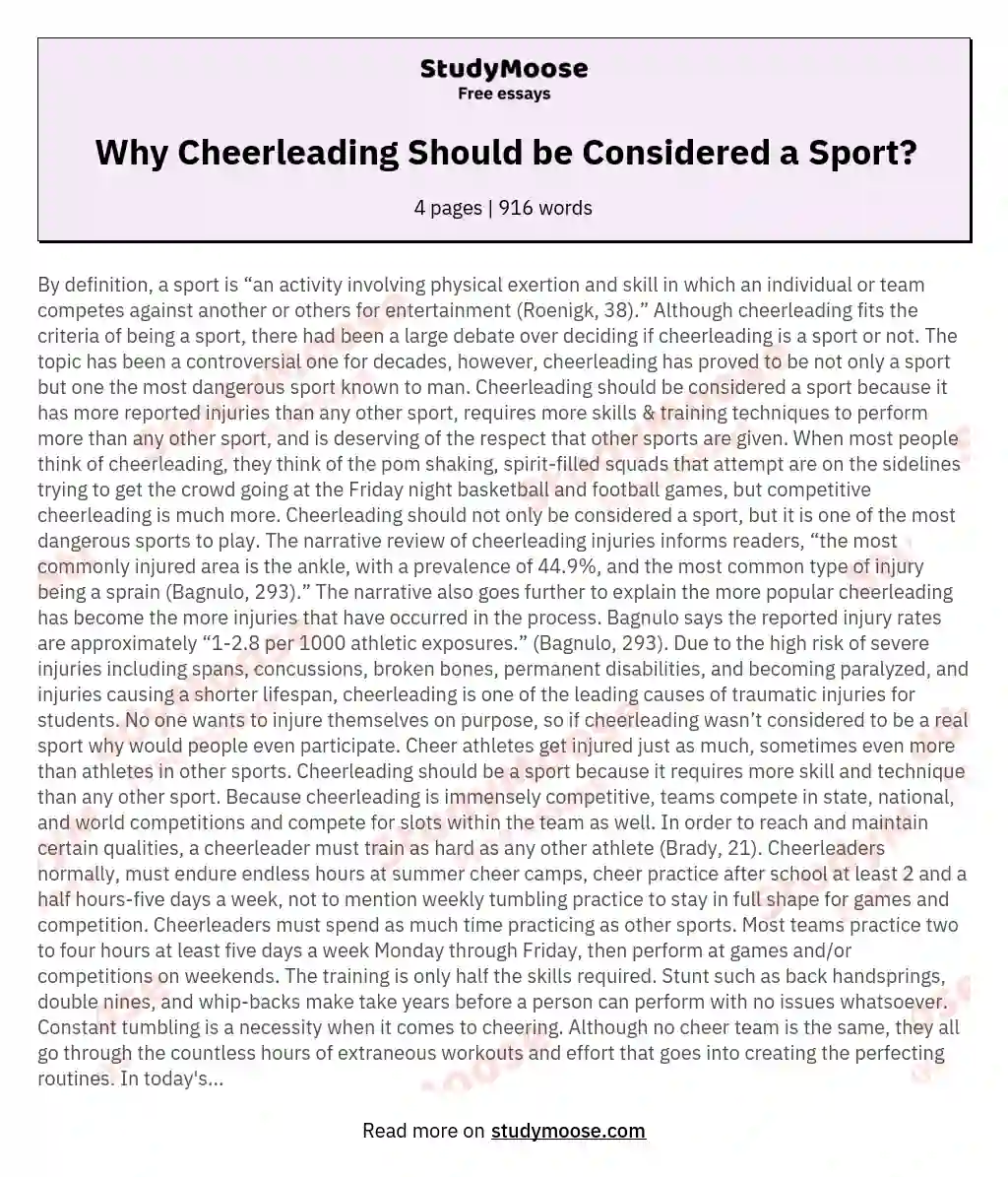 why cheerleading is a sport essay