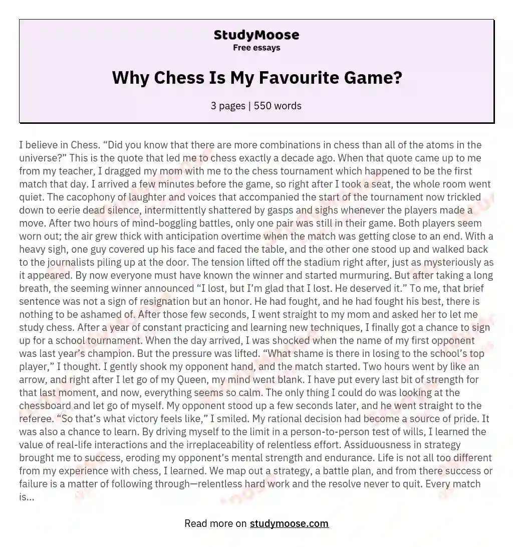 Why Chess Is My Favourite Game? essay