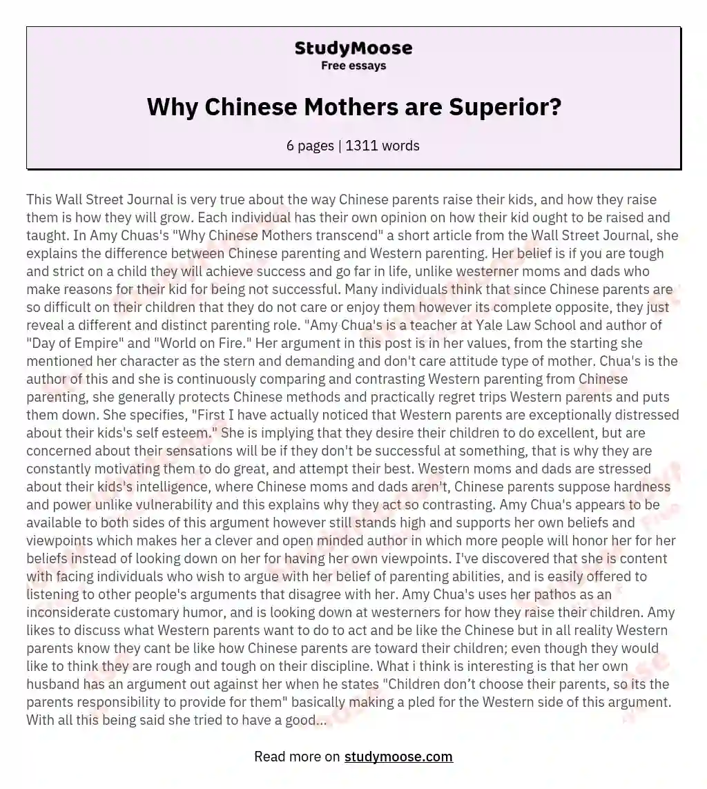Why Chinese Mothers are Superior? essay