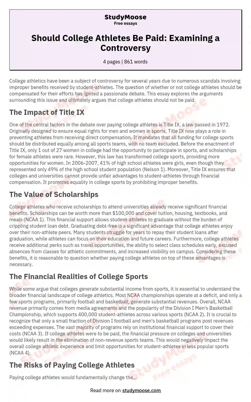 Why College Athletes Shouldn't Be Paid?