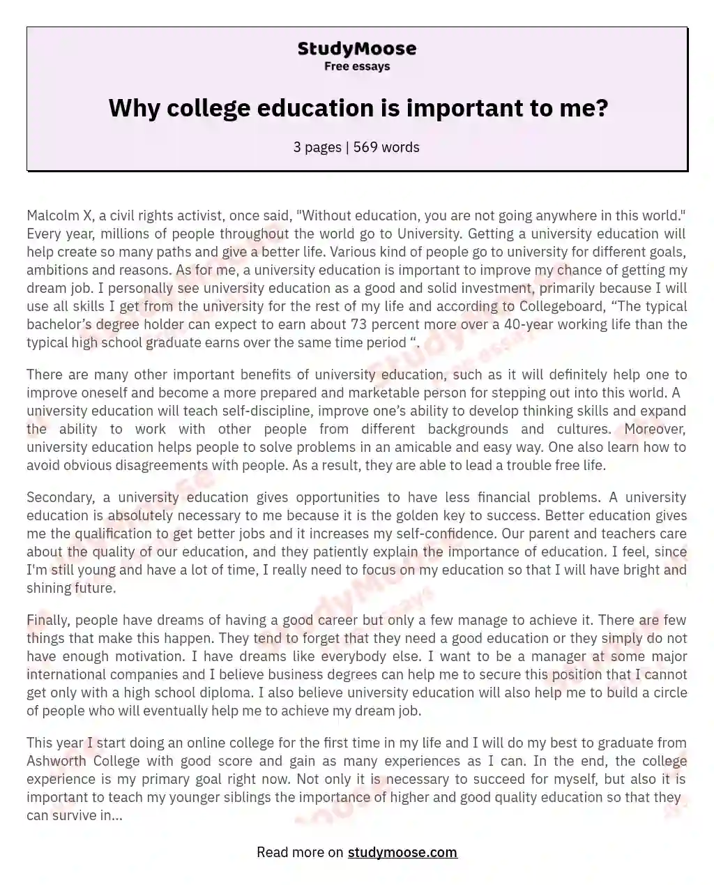 why is college education important to me essay