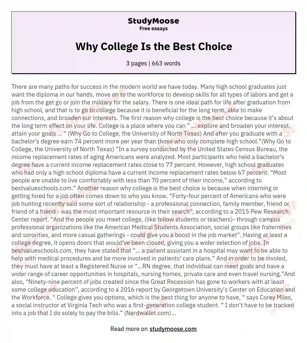 Why College Is the Best Choice essay