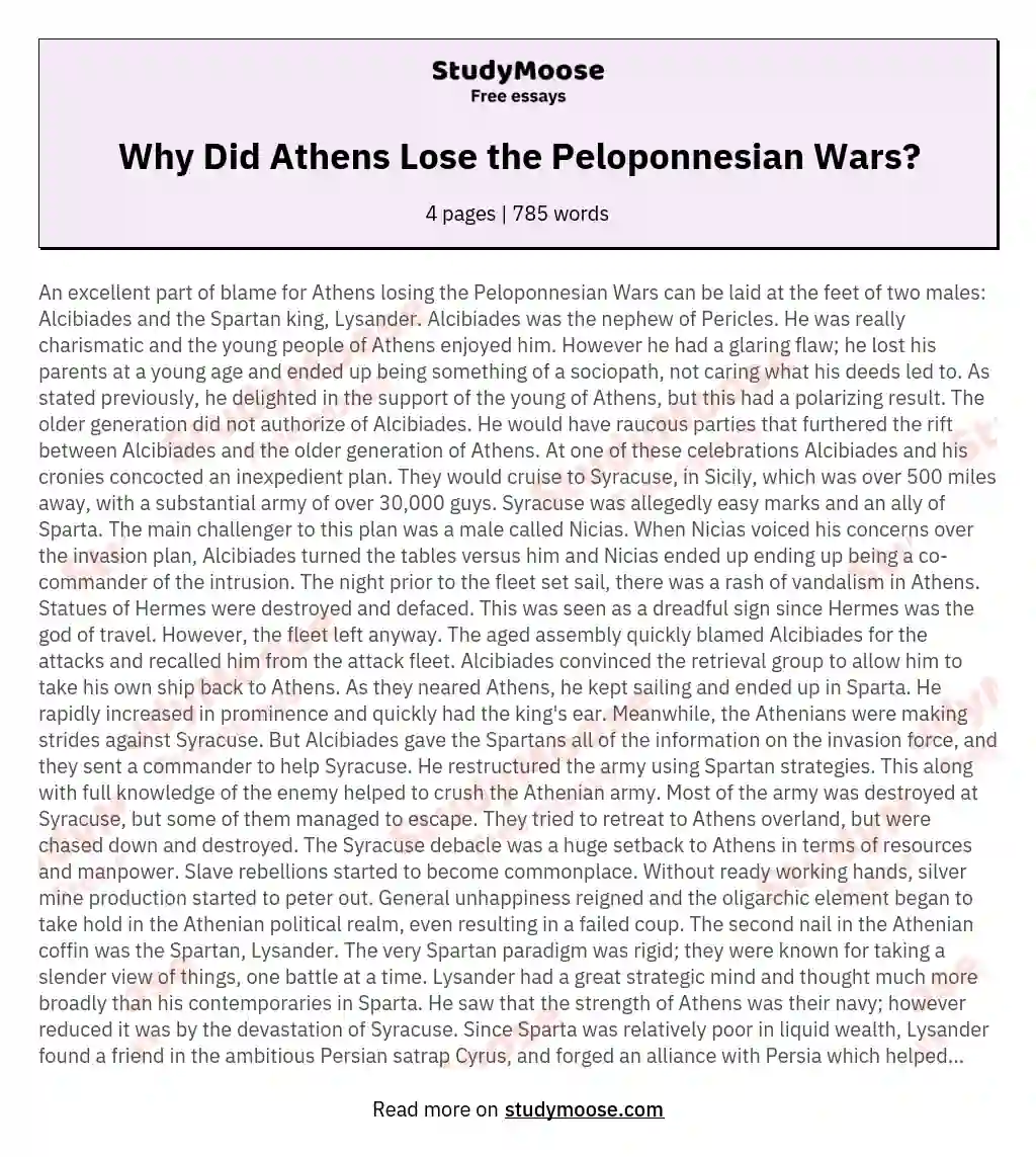 Why Did Athens Lose the Peloponnesian Wars? essay