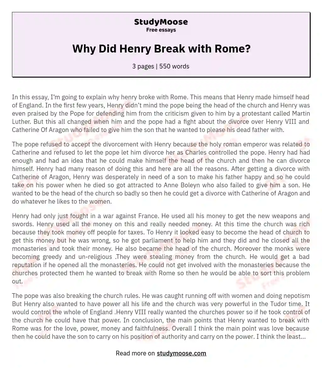Why Did Henry Break with Rome? essay