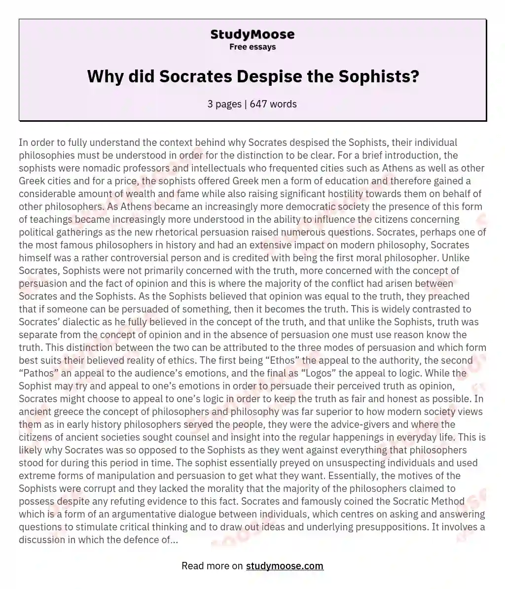 Why did Socrates Despise the Sophists? essay