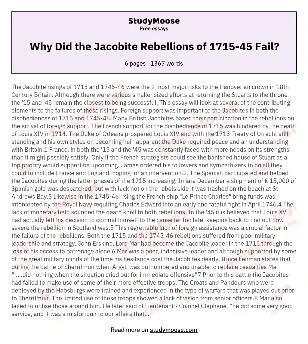 Why Did the Jacobite Rebellions of 1715-45 Fail? essay