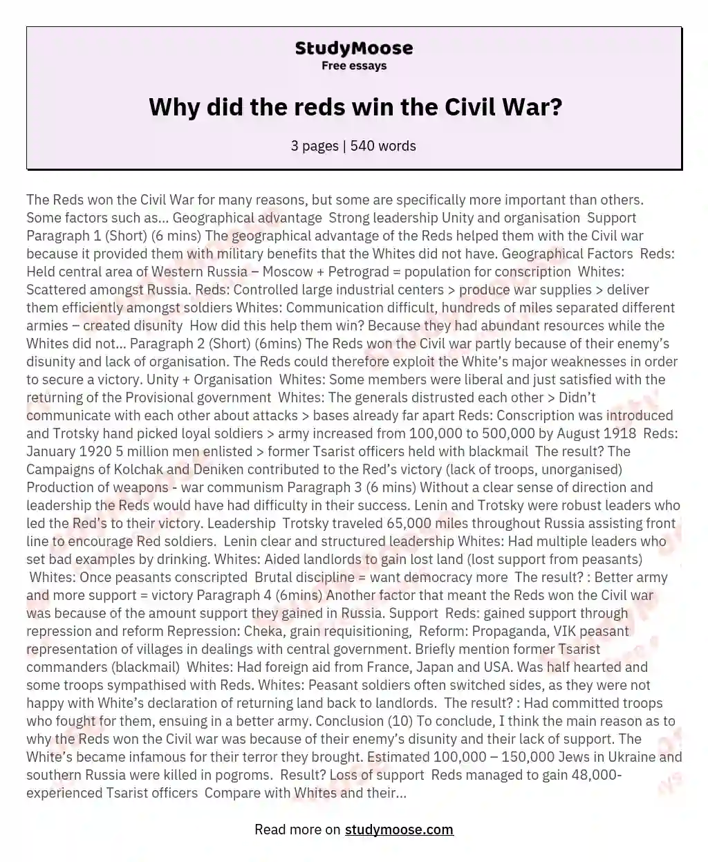Why did the reds win the Civil War?