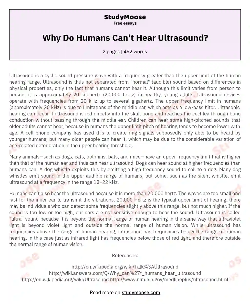 Why Do Humans Can't Hear Ultrasound? essay