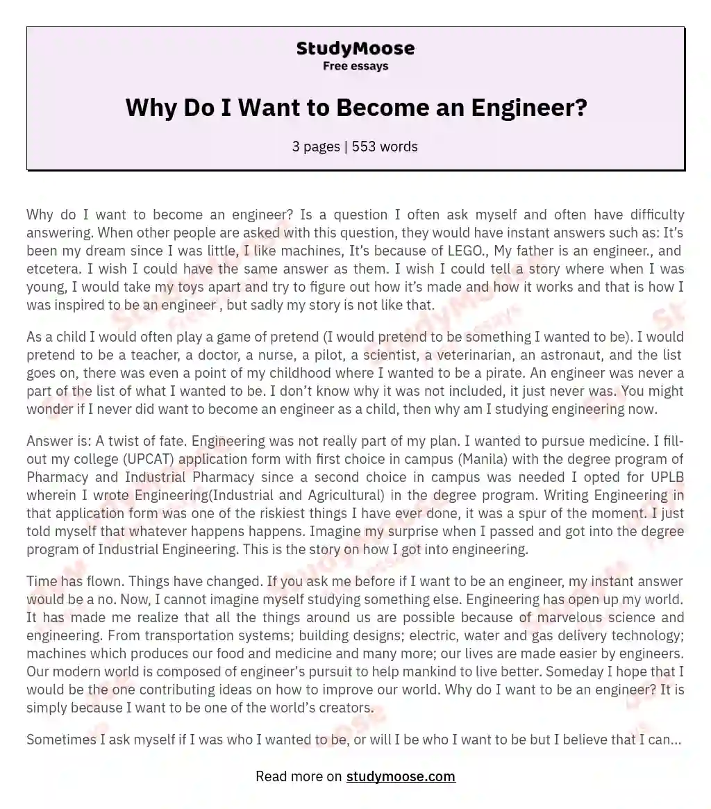 Why Do I Want to Become an Engineer? essay