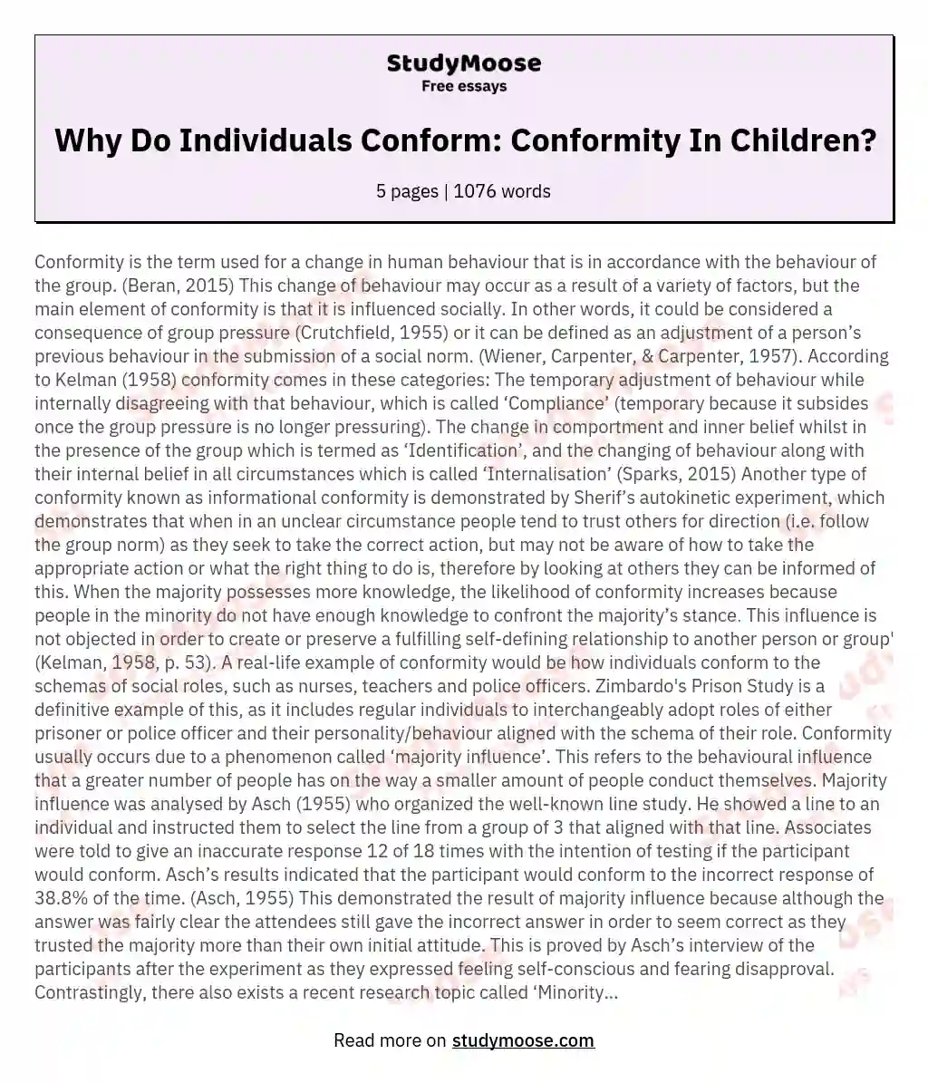 Why Do Individuals Conform: Conformity In Children?
