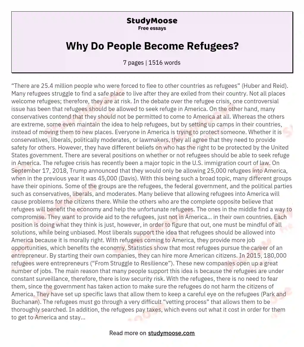 Why Do People Become Refugees? essay