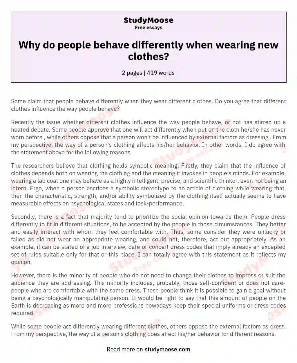 Why do people behave differently when wearing new clothes? essay