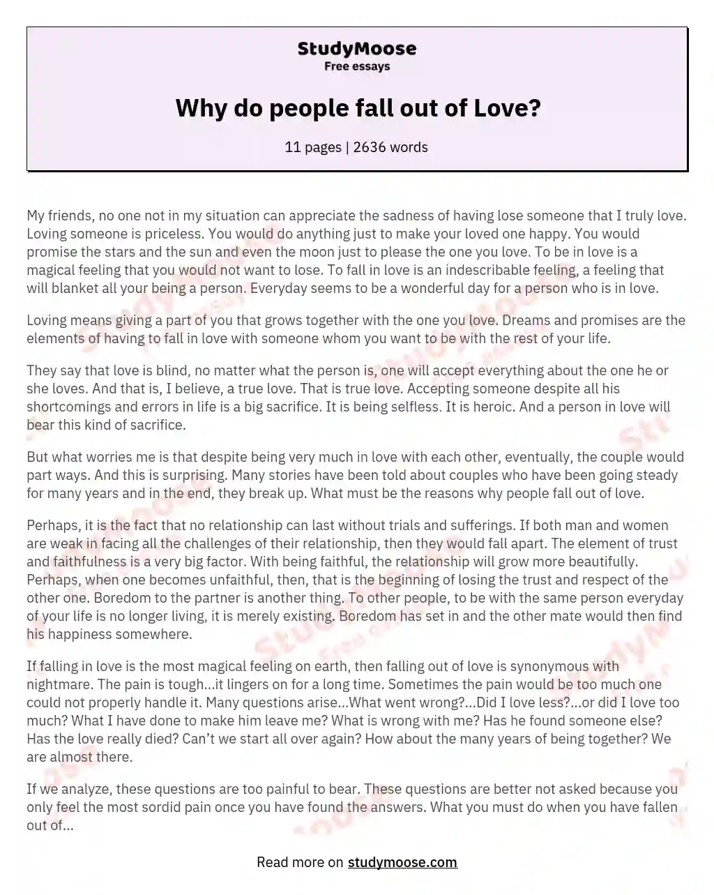 Why do people fall out of Love?