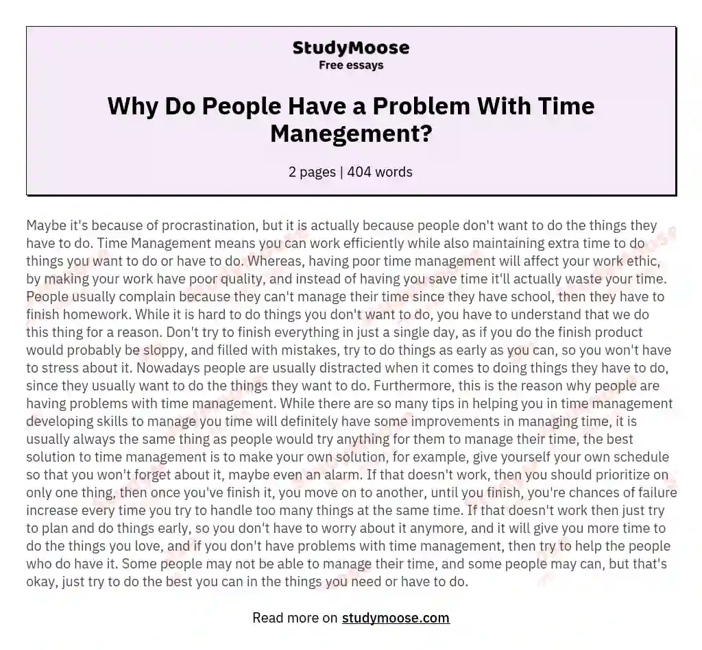 Why Do People Have a Problem With Time Manegement? essay
