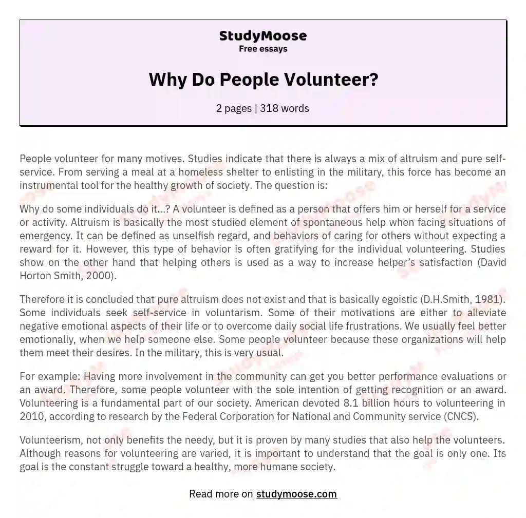 Why Do People Volunteer? essay
