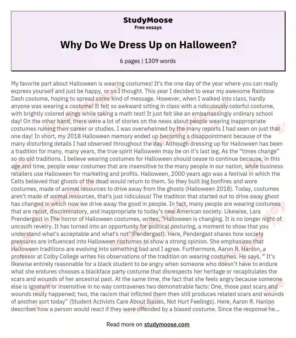 Why Do We Dress Up on Halloween? essay