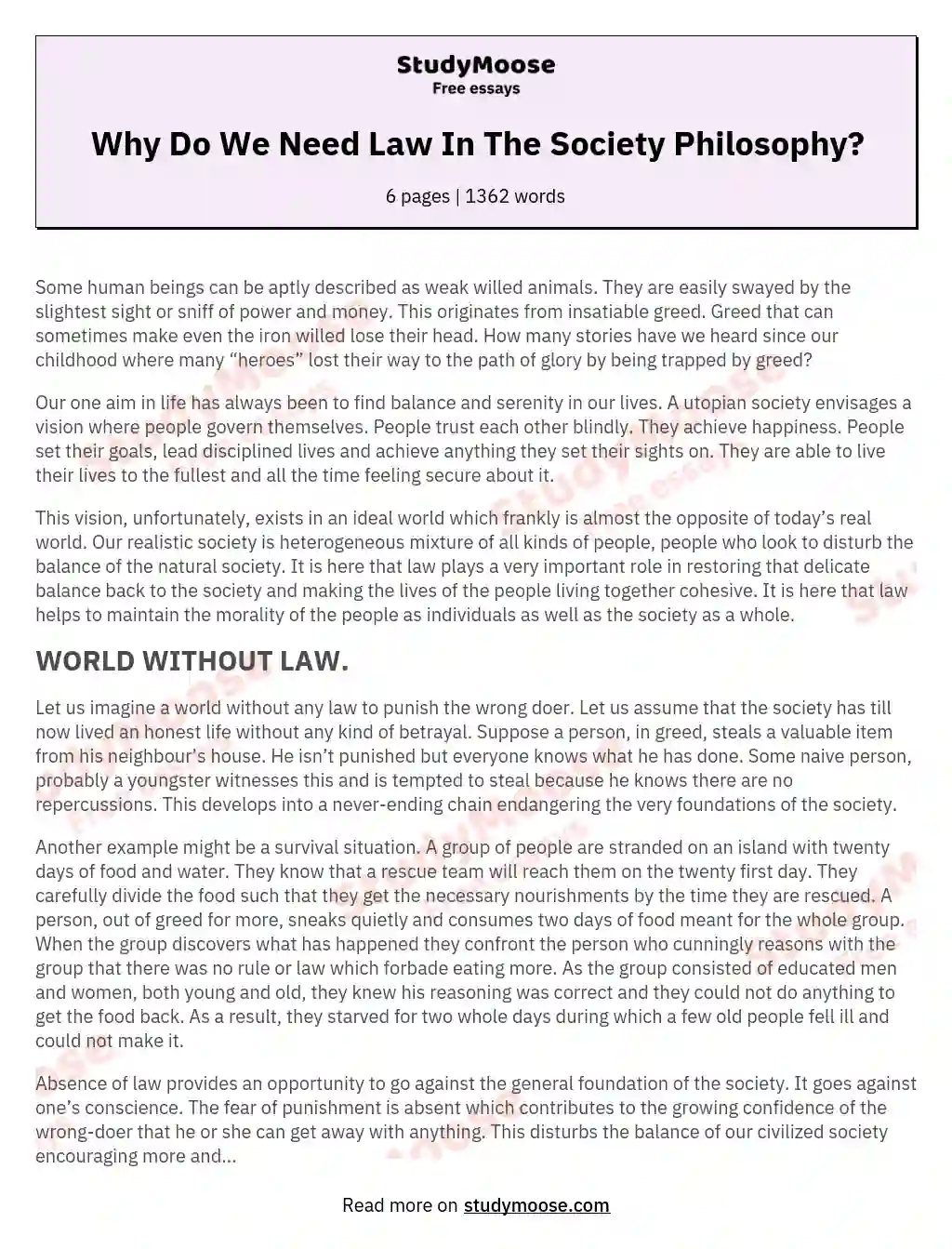 Why Do We Need Law In The Society Philosophy? essay