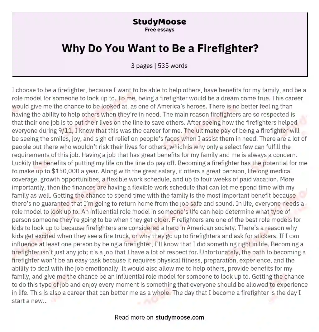 Why Do You Want to Be a Firefighter? essay