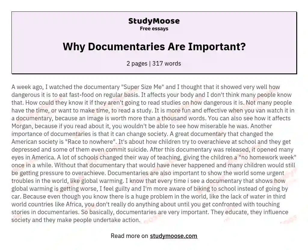 Why Documentaries Are Important? essay