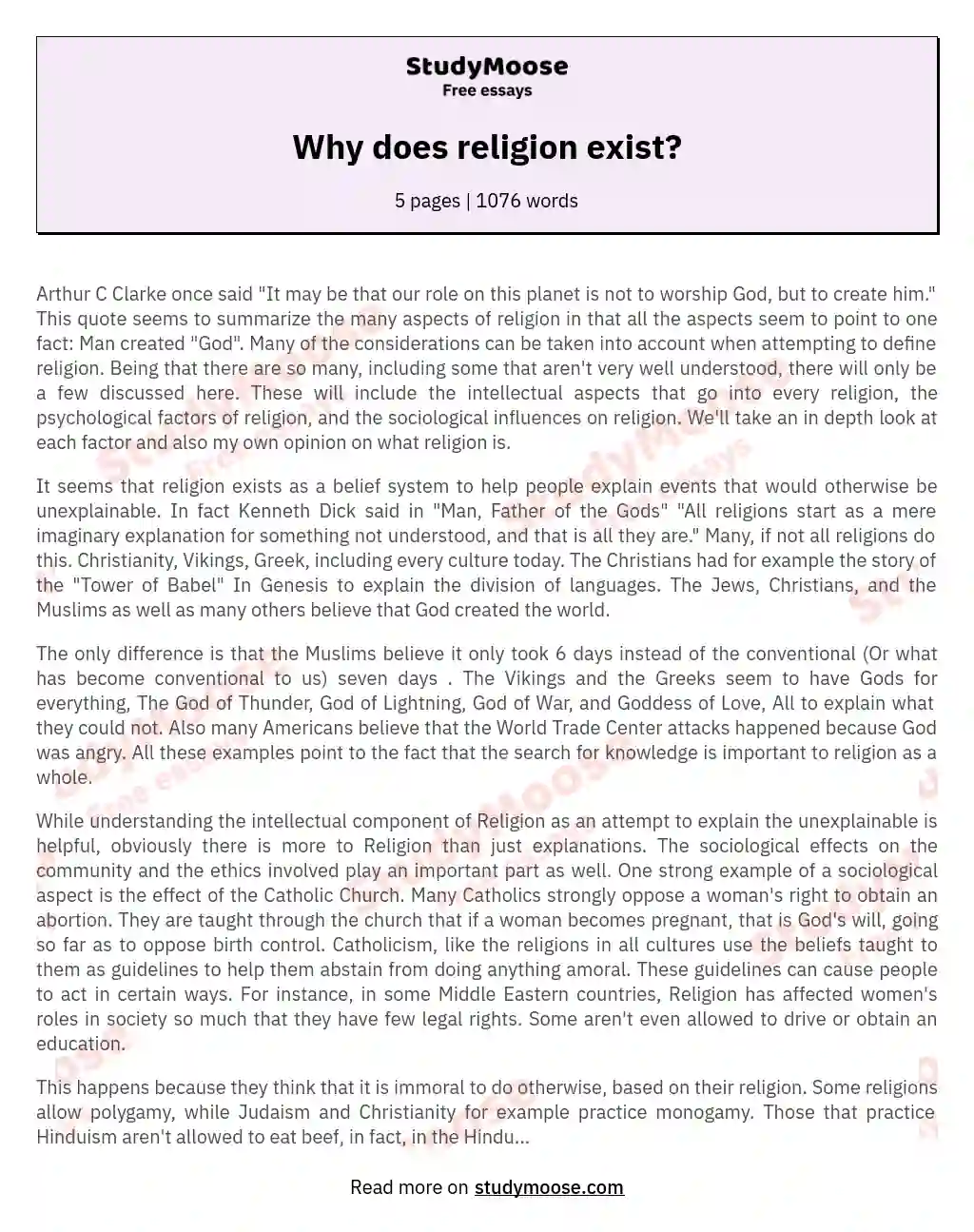 The Concept of Religion: Exploring its Intellectual, Sociological, and Psychological Aspects essay
