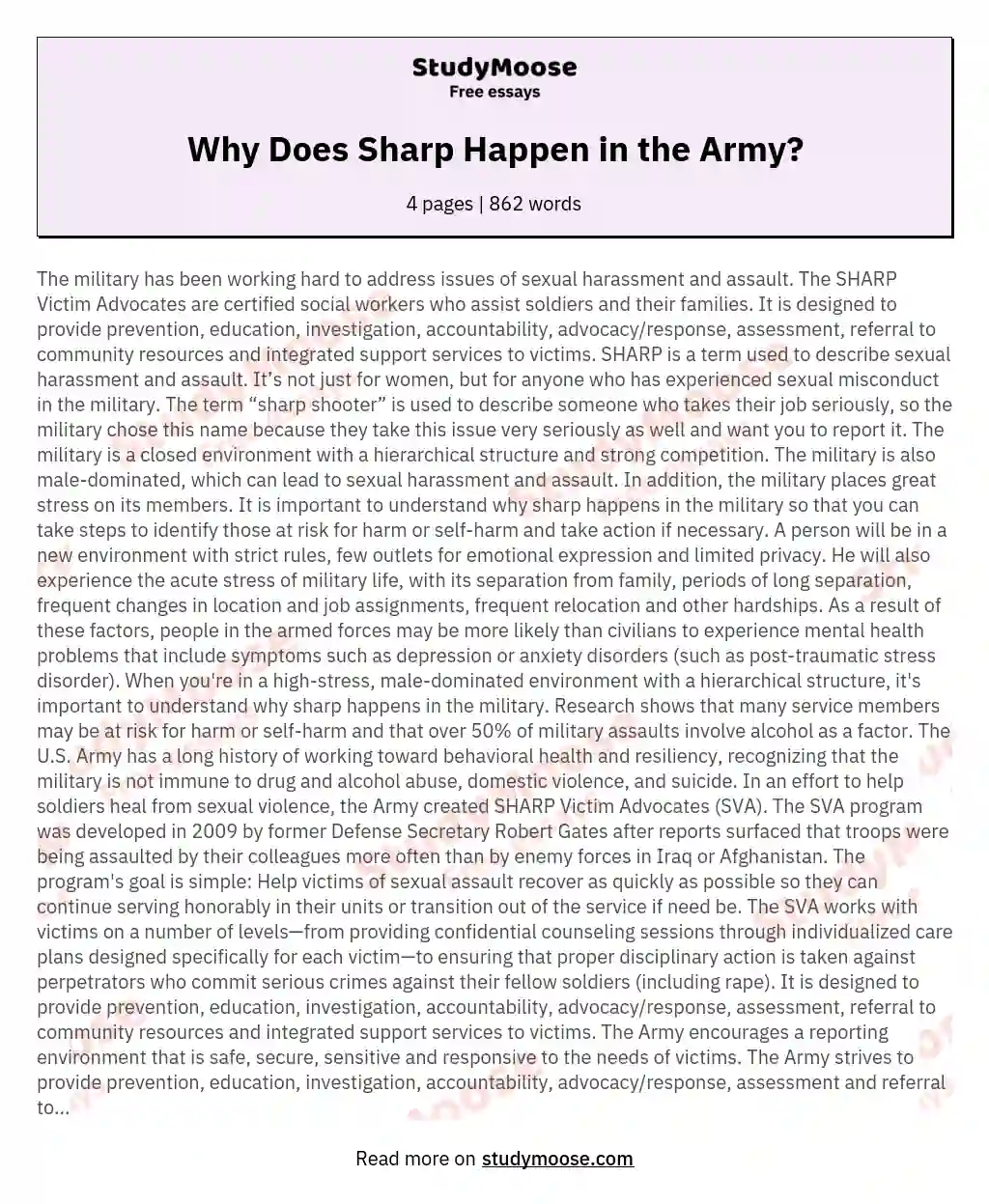 Why Does Sharp Happen in the Army? essay
