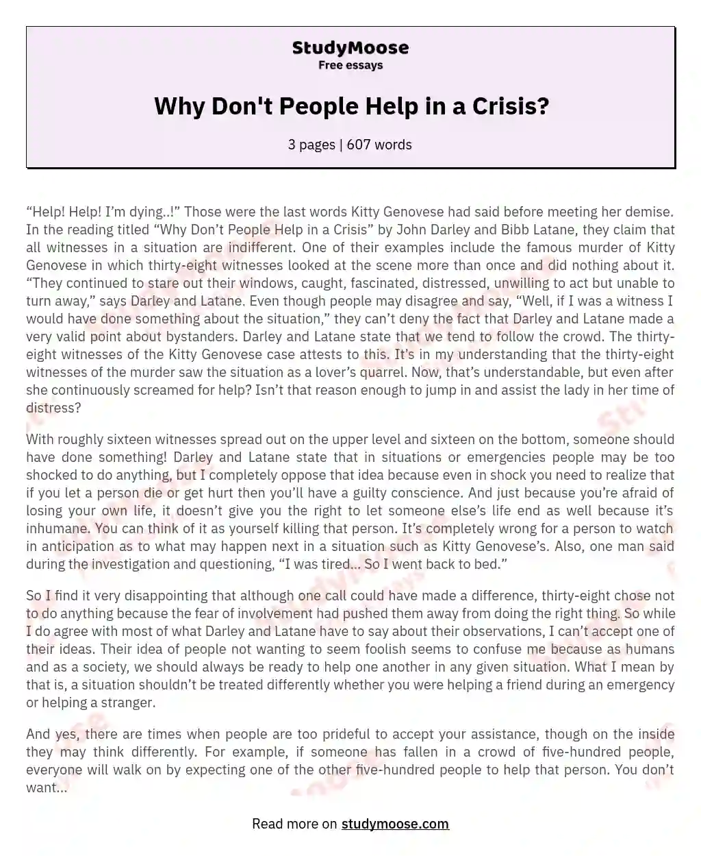 Why Don't People Help in a Crisis? essay