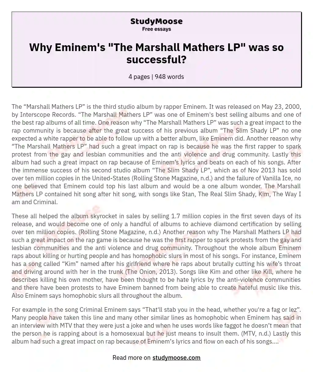 Why Eminem's "The Marshall Mathers LP" was so successful?