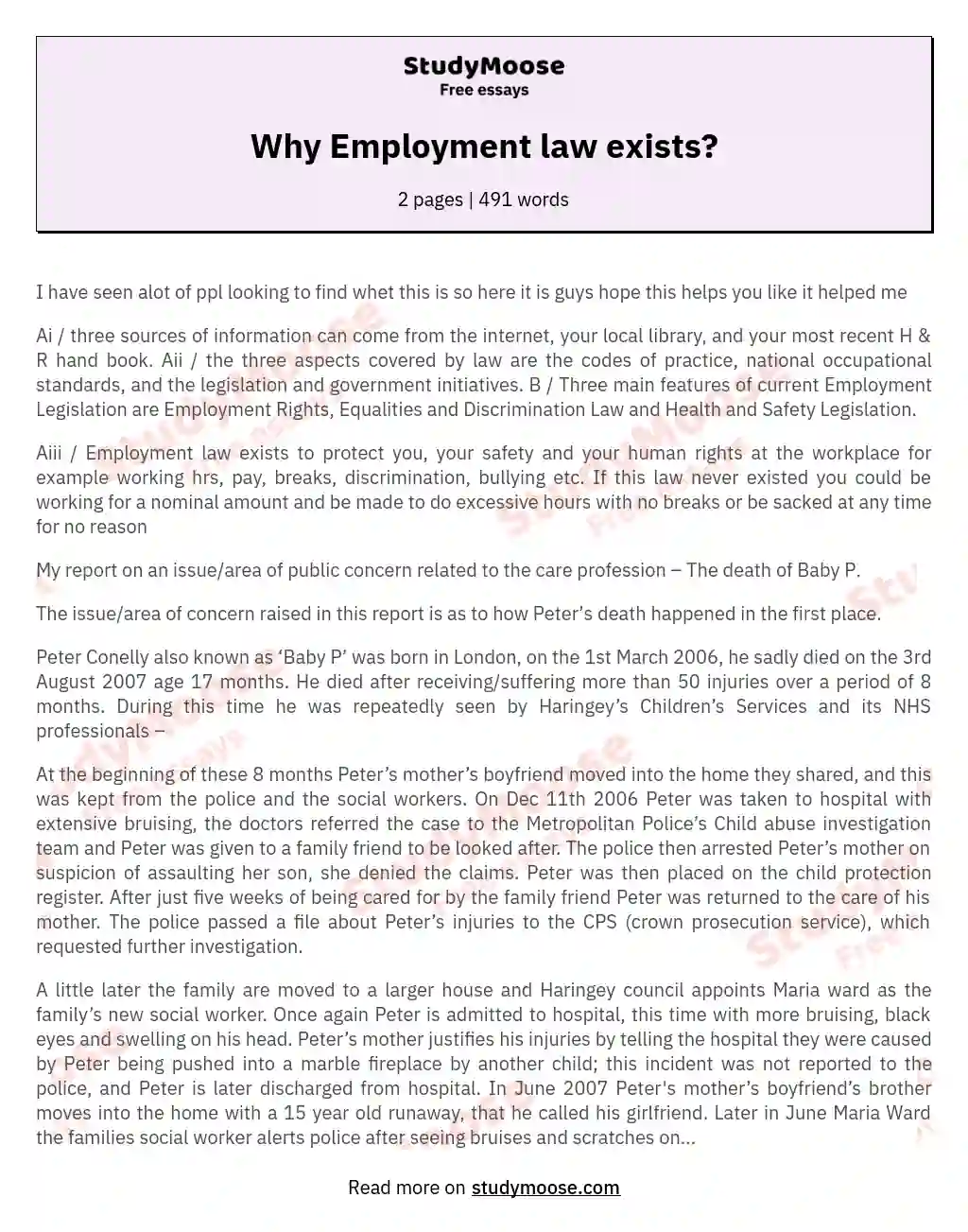 Why Employment law exists? essay