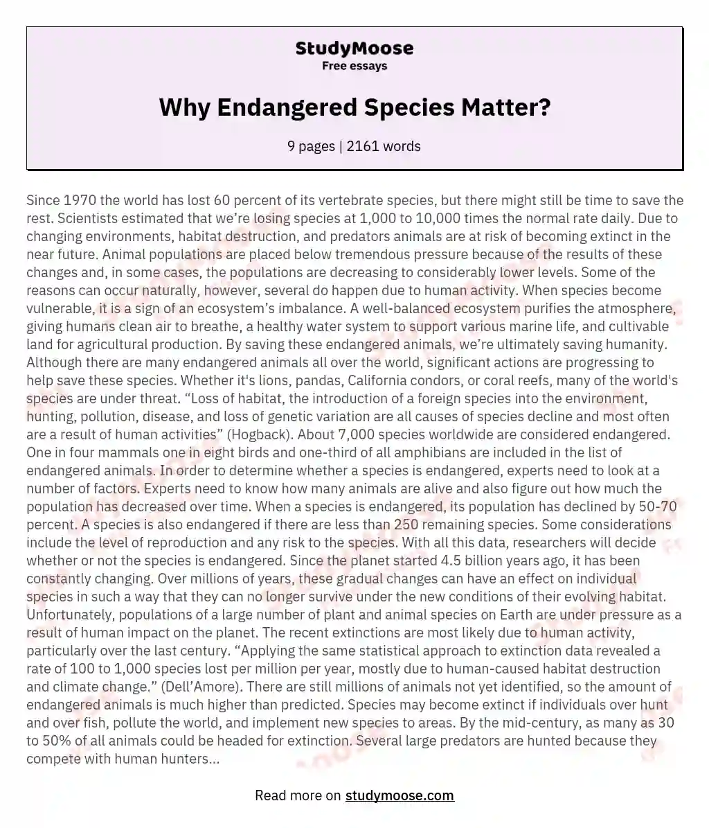 Why Endangered Species Matter?