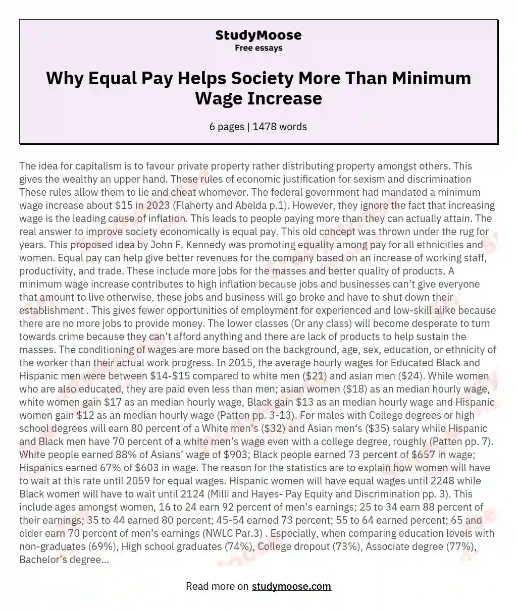 Why Equal Pay Helps Society More Than Minimum Wage Increase