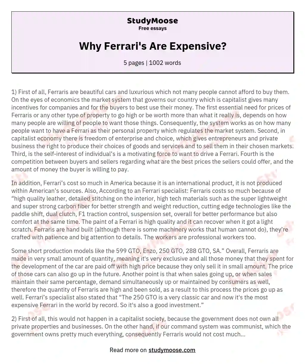 Why Ferrari's Are Expensive? essay