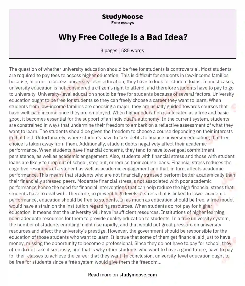 should college be free essay