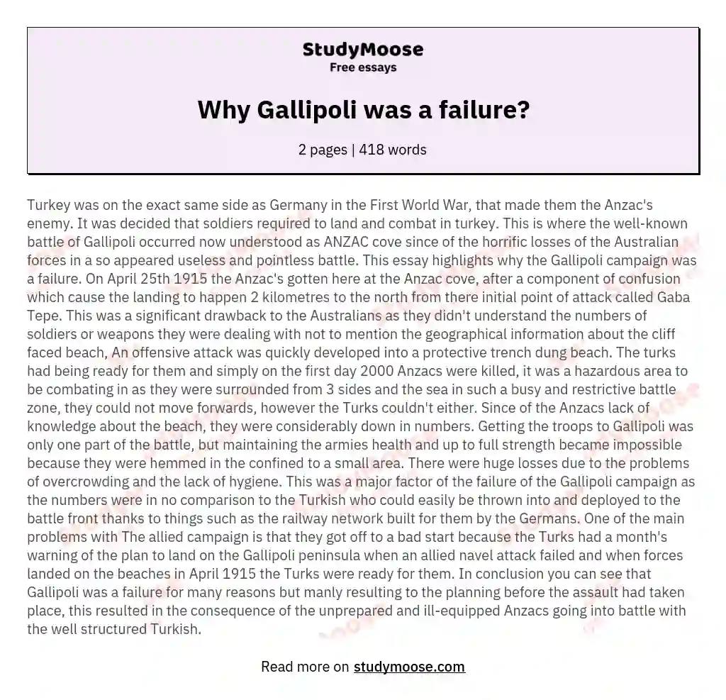 Why Gallipoli was a failure? essay