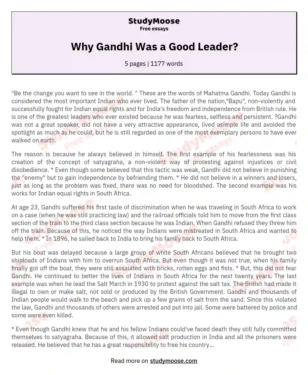 Why Gandhi Was a Good Leader? essay