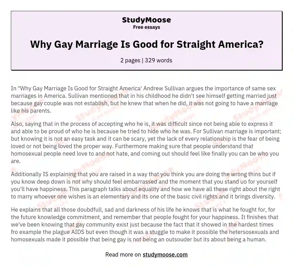 Why Gay Marriage Is Good for Straight America? essay