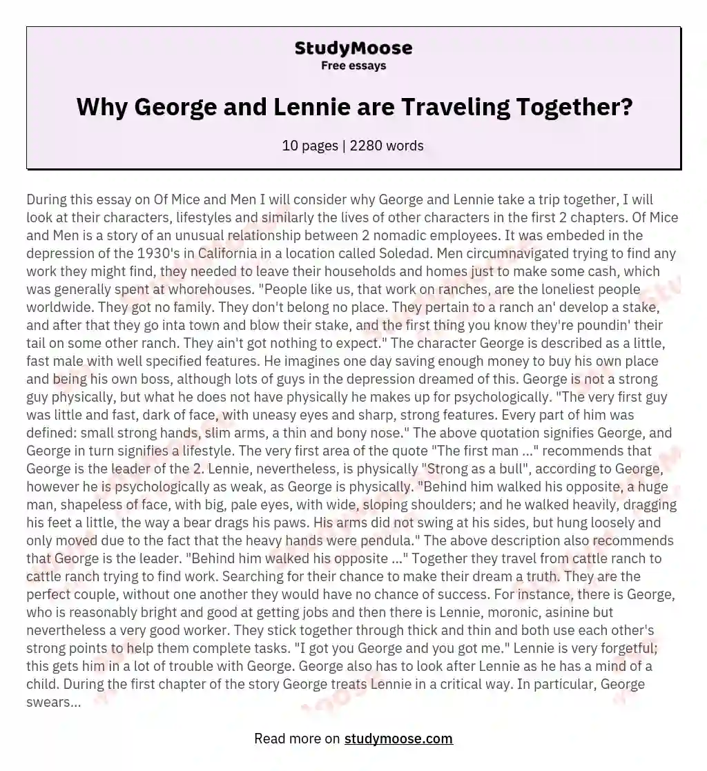 Why George and Lennie are Traveling Together? essay
