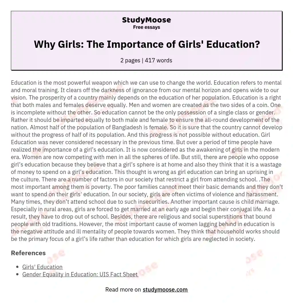 Why Girls: The Importance of Girls' Education?