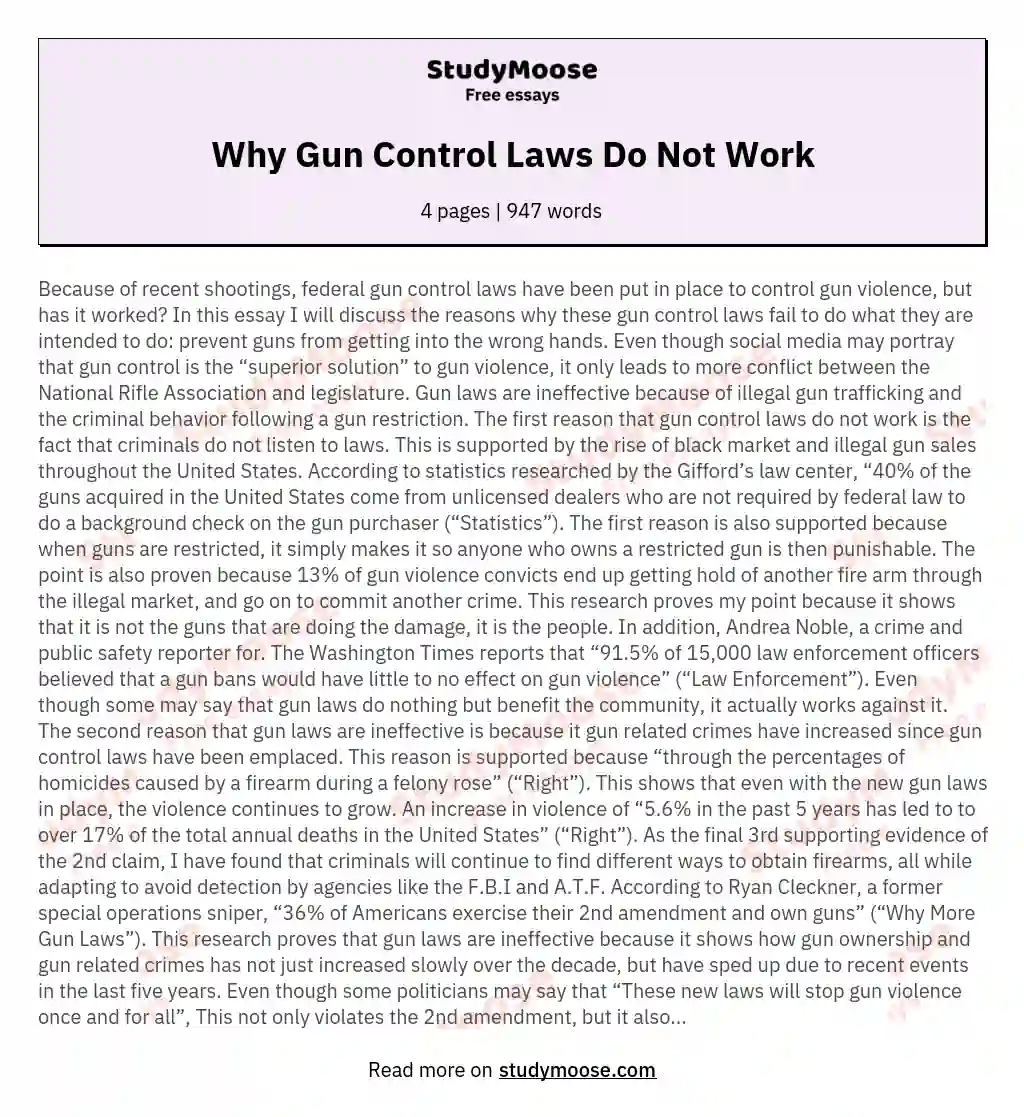 Why Gun Control Laws Do Not Work essay