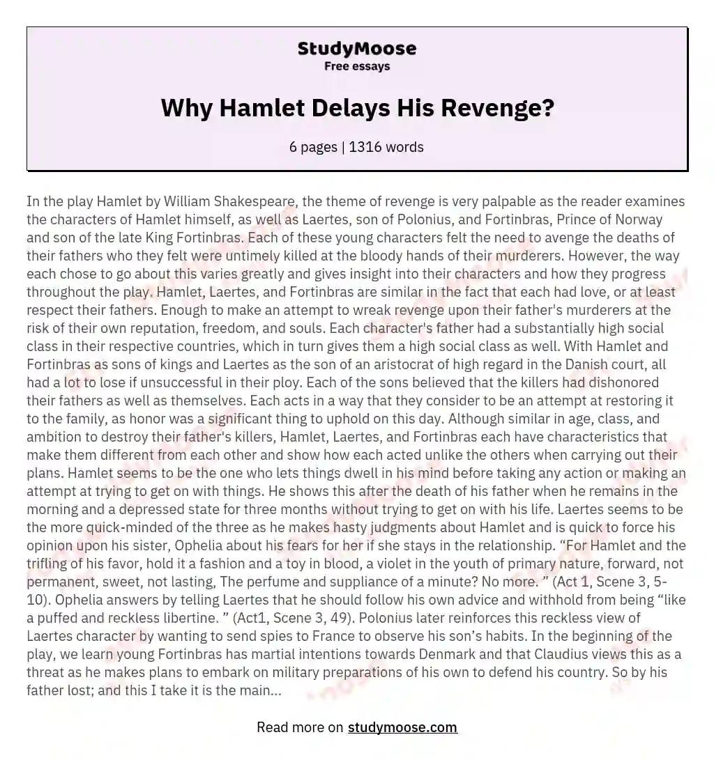 Why Hamlet Delays His Revenge?
