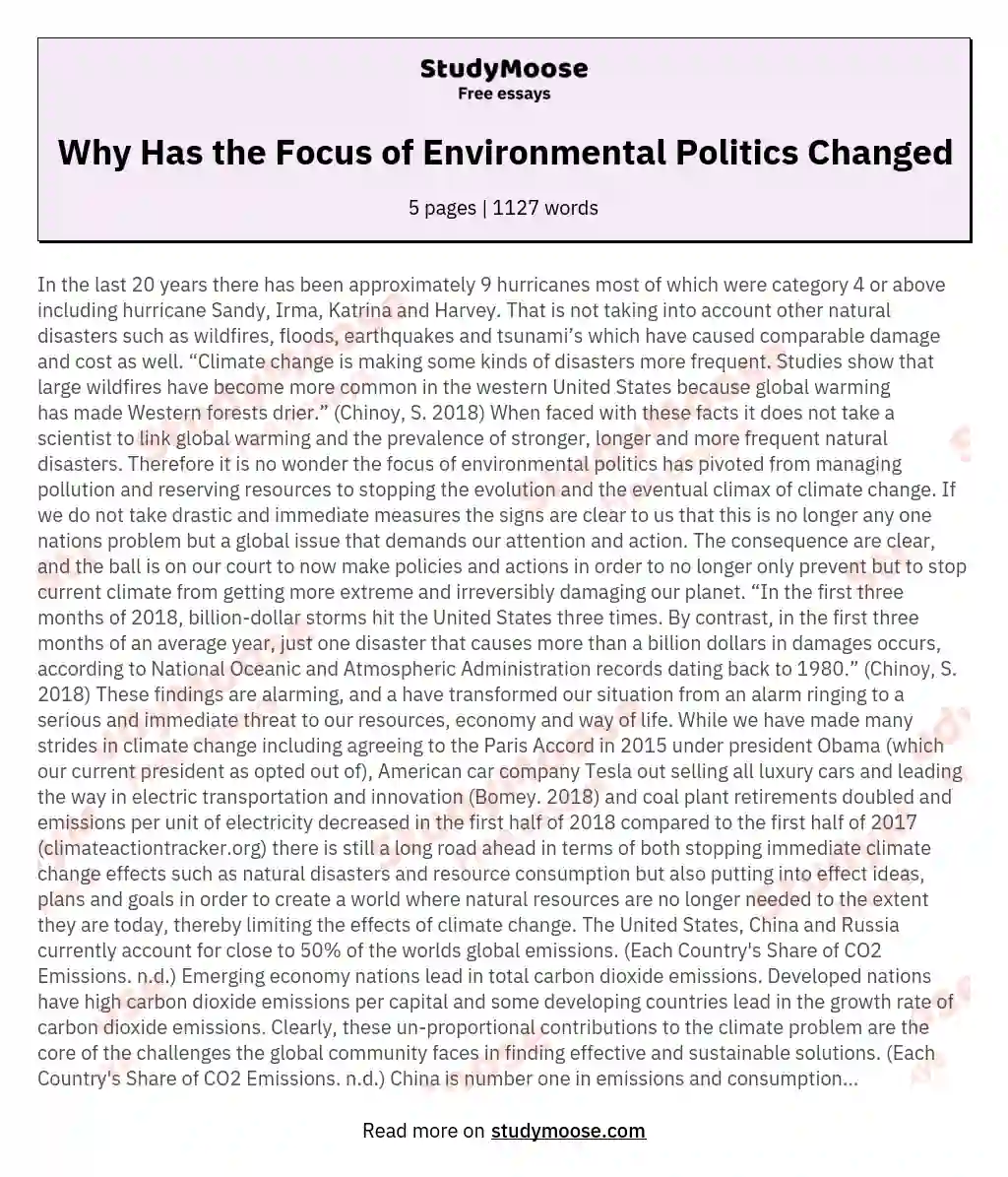 Why Has the Focus of Environmental Politics Changed essay